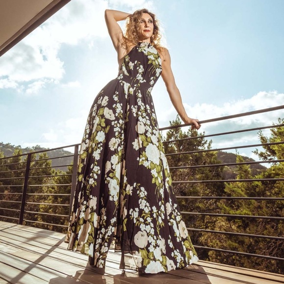Reformation Dresses & Skirts - Reformation Andee Floral Halter Maxi Dress in Raven Open Back Slit Size 2 NWT
